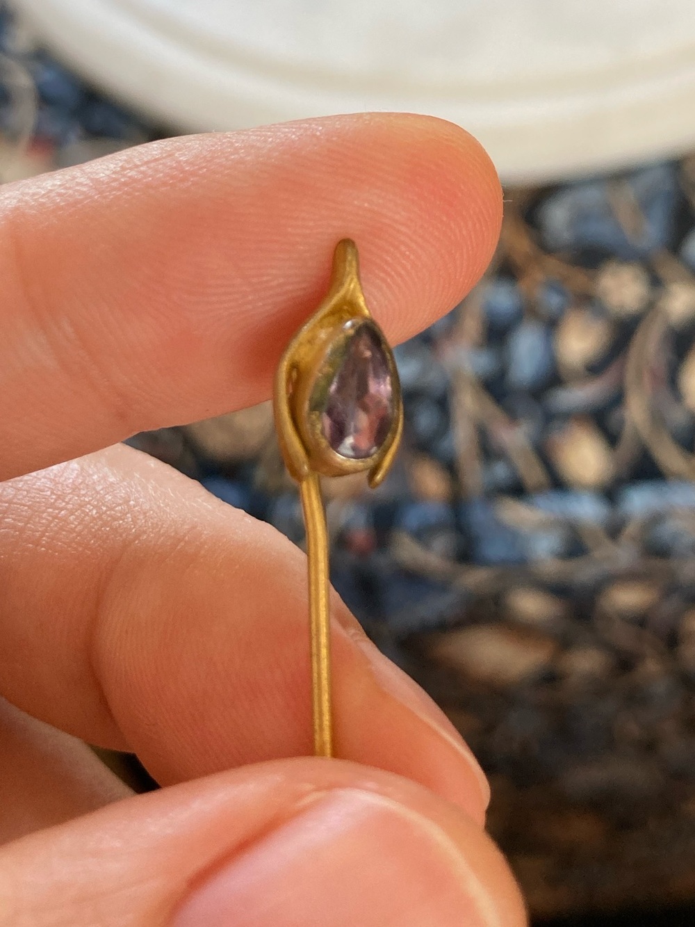 Antique Victorian Amethyst Paste Wishbone Gilt Metal Stick Pin/Cravat Pin - Picture 7 of 10